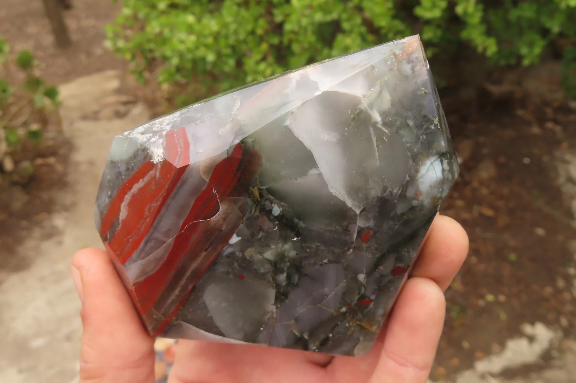 Polished Bloodstone (Seftonite) Point-Prism x 2 From Swaziland