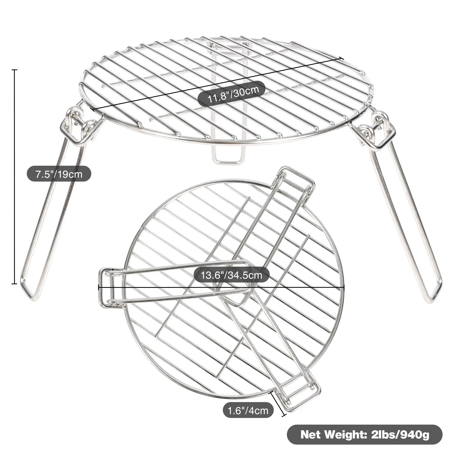 Portable Round Campfire Grill Grate with Foldable Legs, 12”