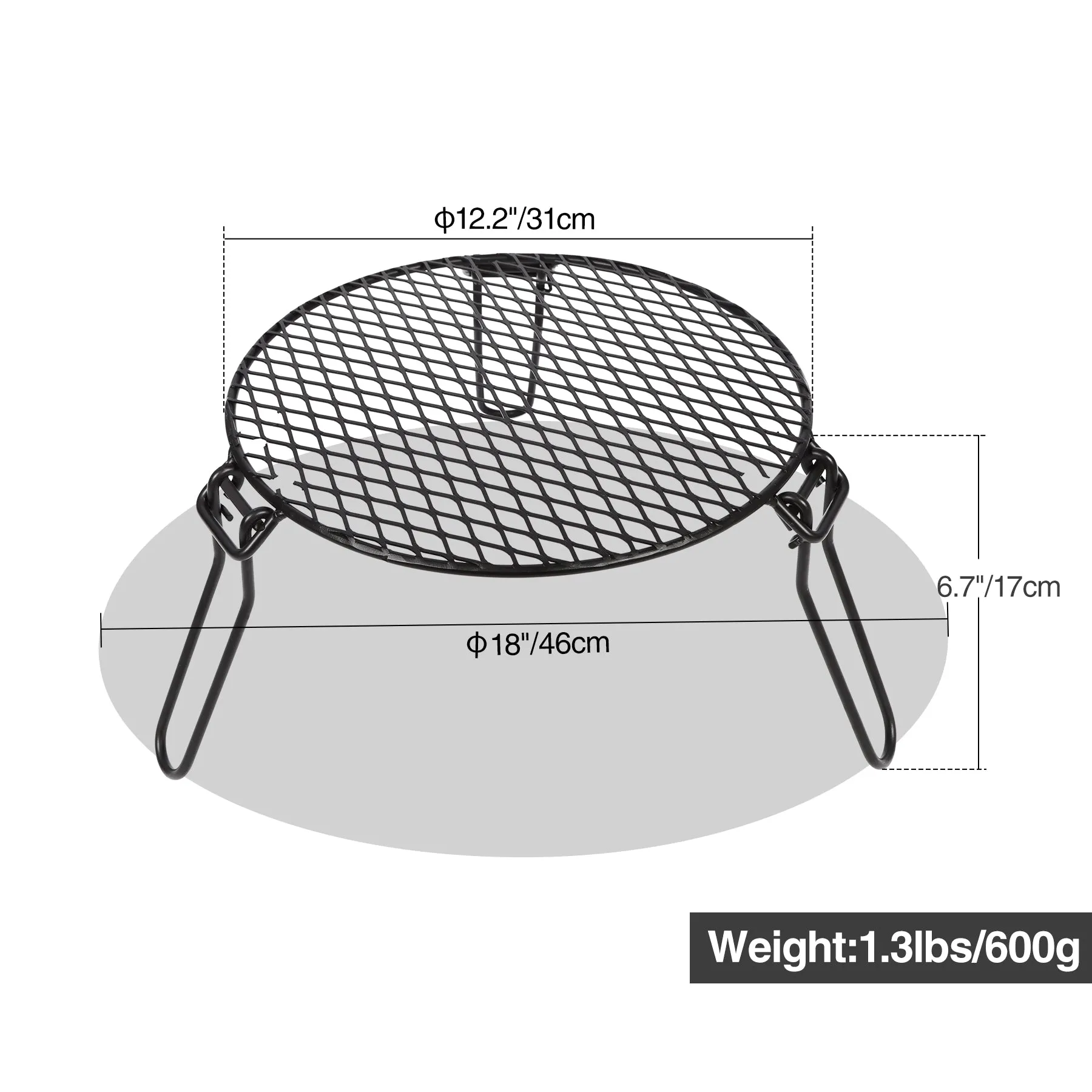 Portable Round Campfire Grill Grate with Foldable Legs, 12”