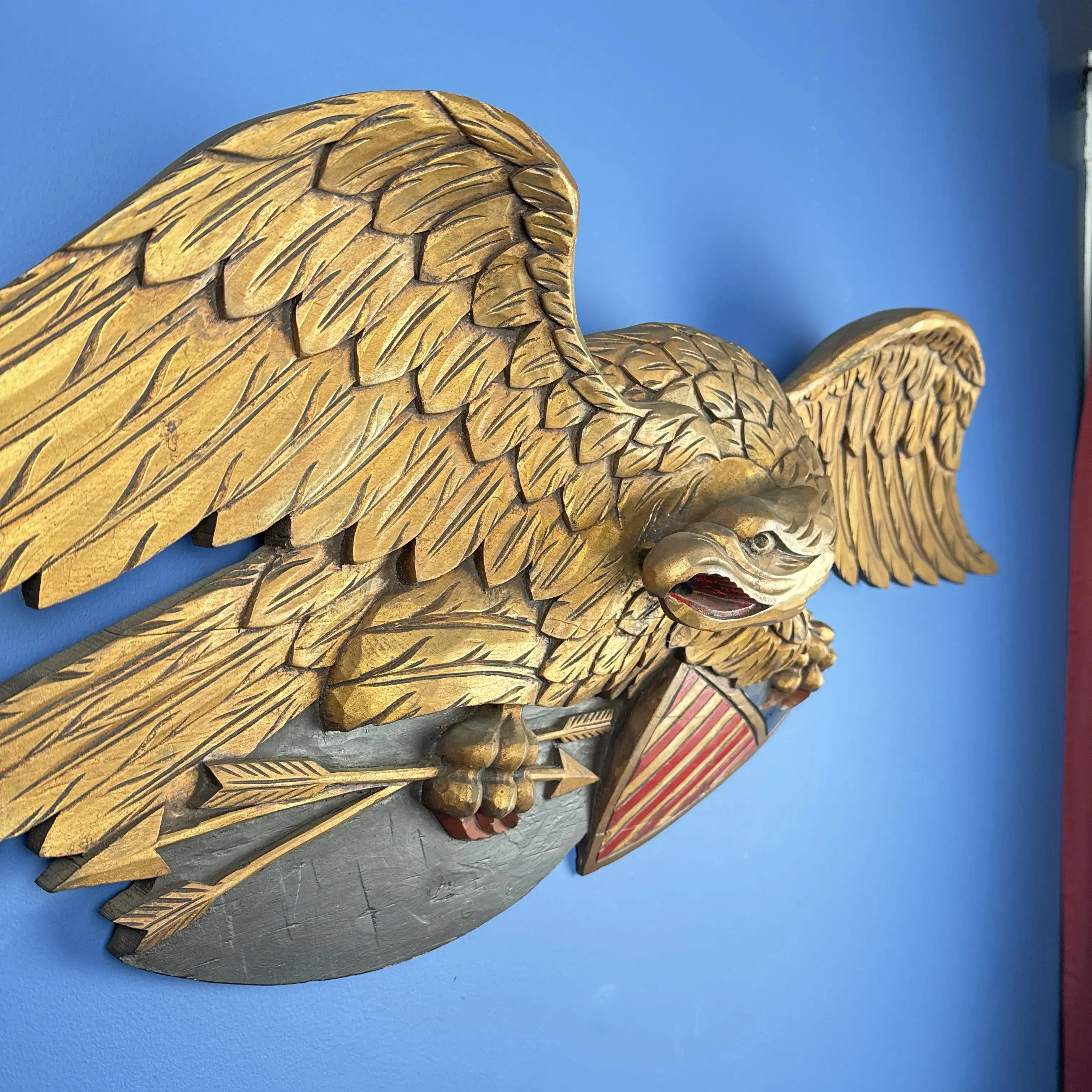 "Louisburg" Large Wooden Eagle — 44" wide —  in the style of John Haley Bellamy