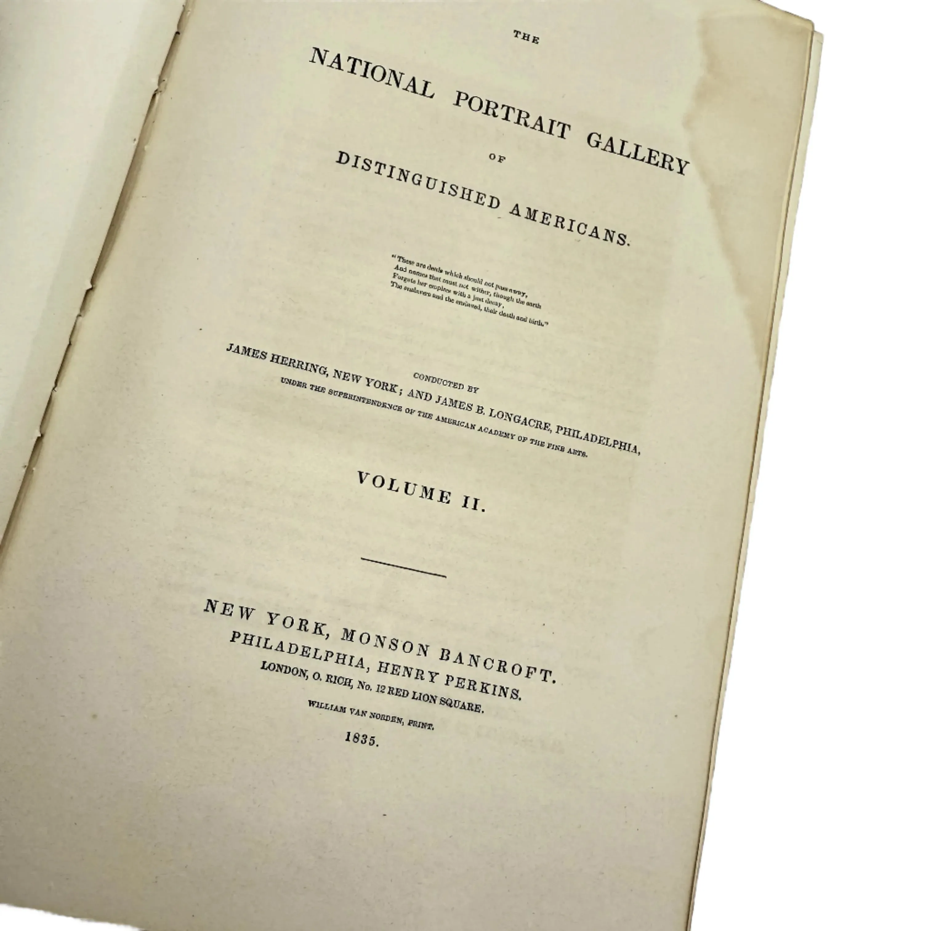 "The National Portrait Gallery of Distinguished Americans" by James Herring and James Barton Longacre — Two volume set