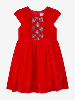 Rachel Riley Girls Tartan Bow Velvet Dress in Red