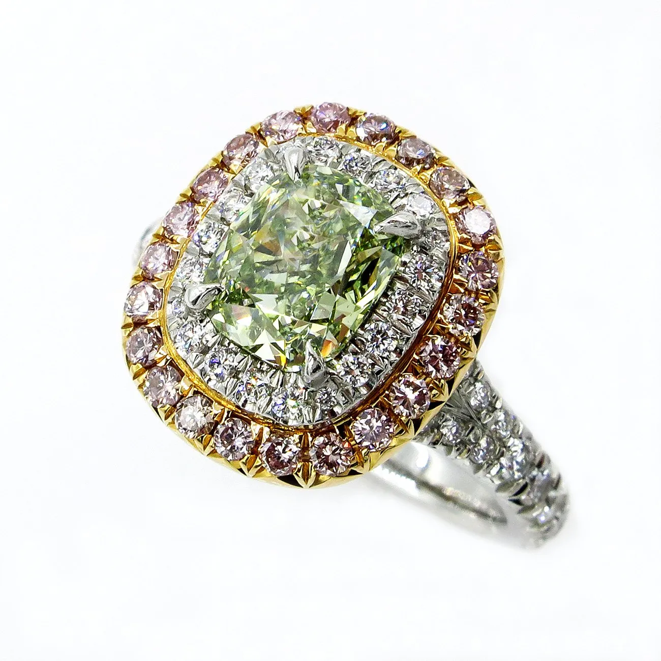 Rare GIA 2.55ctw Fancy INTENSE GREEN Cushion Cut Diamond Engagement Platinum Ring