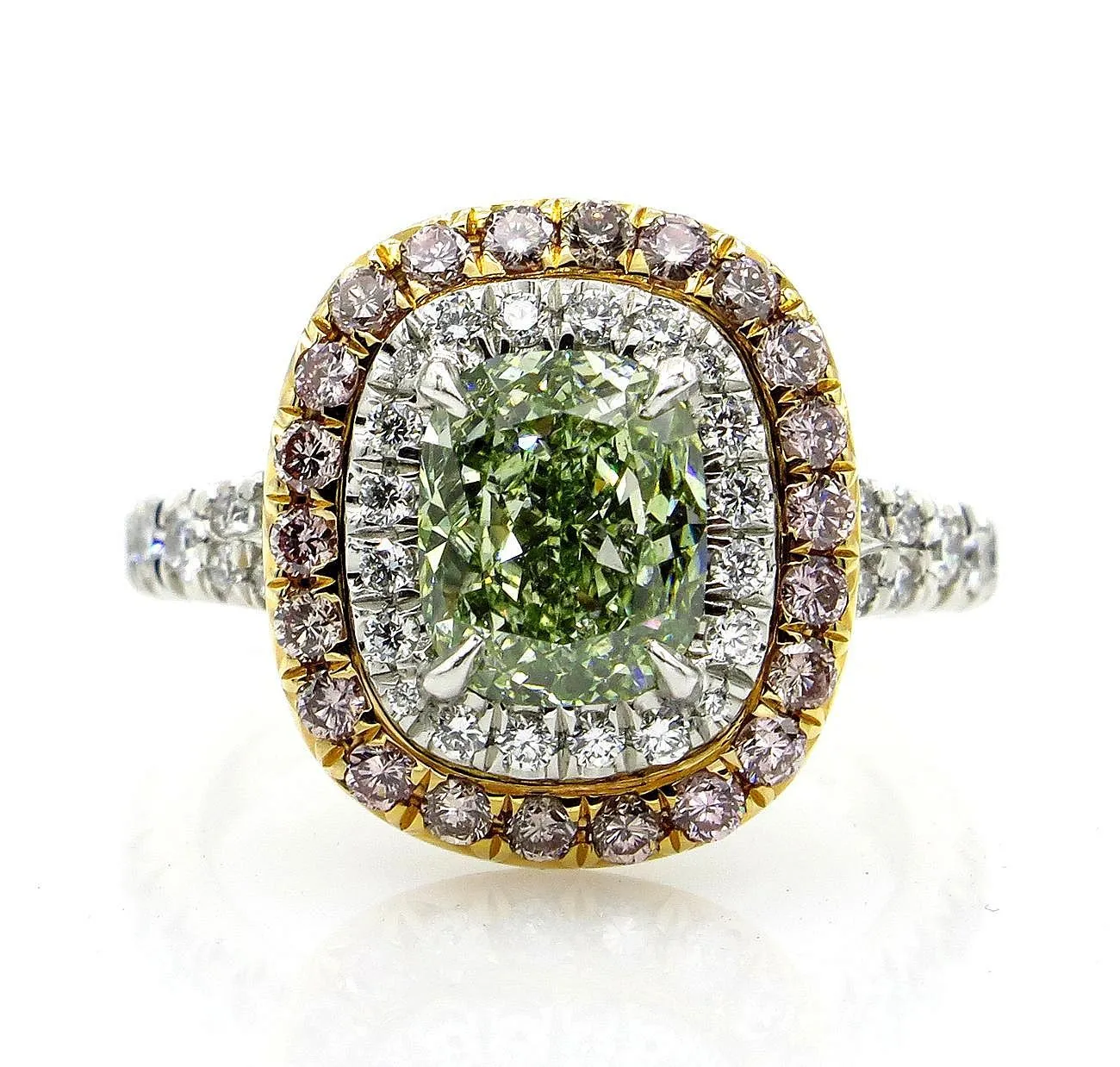 Rare GIA 2.55ctw Fancy INTENSE GREEN Cushion Cut Diamond Engagement Platinum Ring