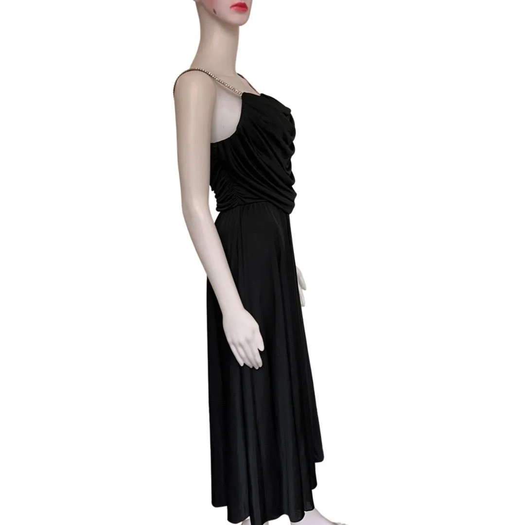 Rare Vintage 1970s Black Disco Dress with Crystal Straps (New With Tags!)