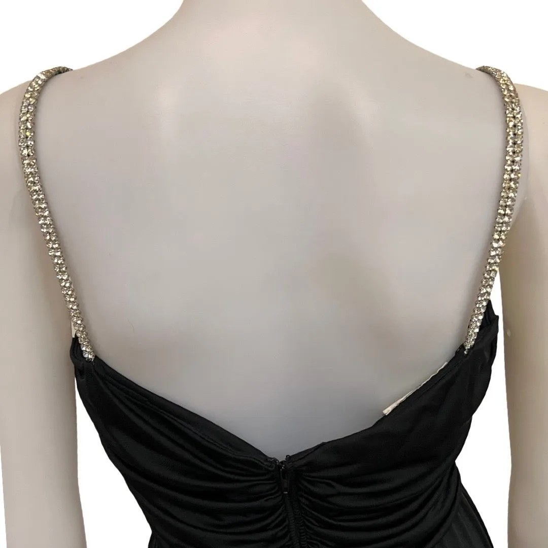 Rare Vintage 1970s Black Disco Dress with Crystal Straps (New With Tags!)