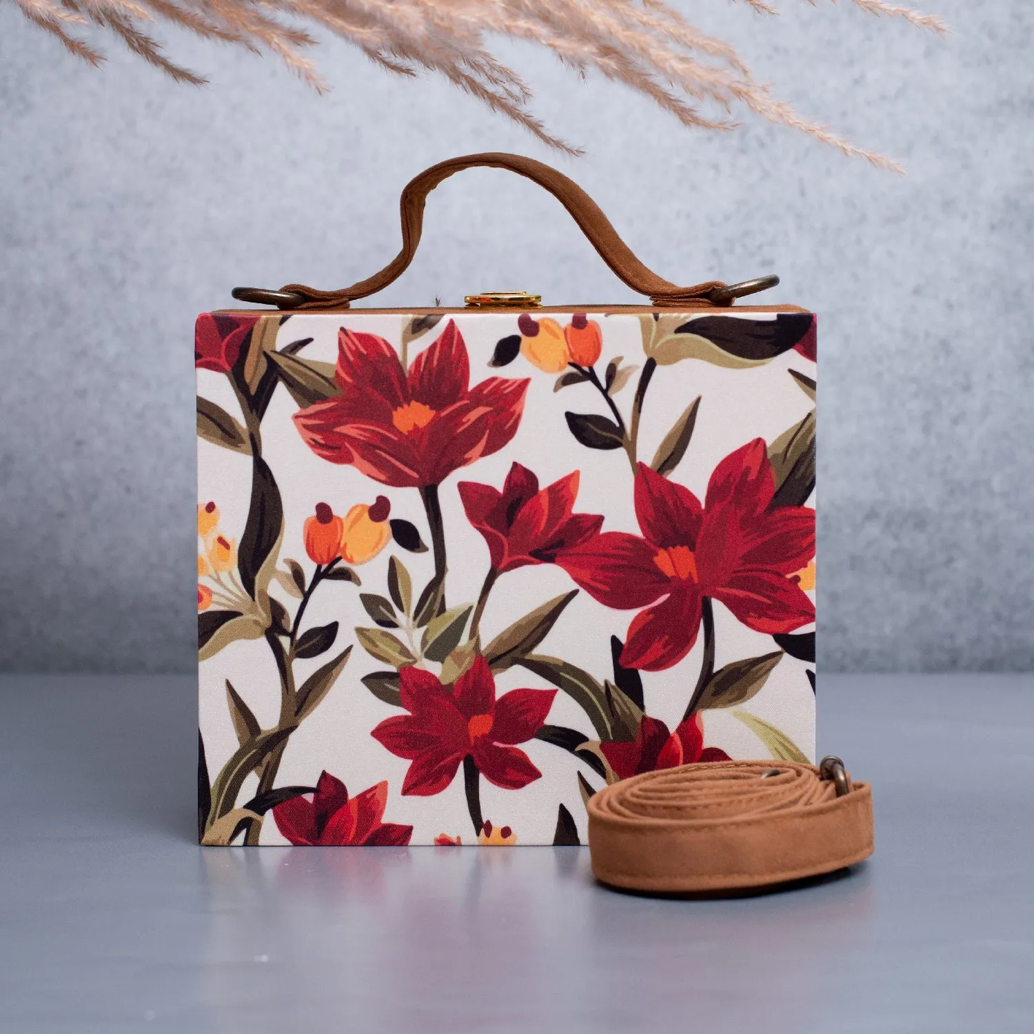 Red Flower Printed Suitcase Style