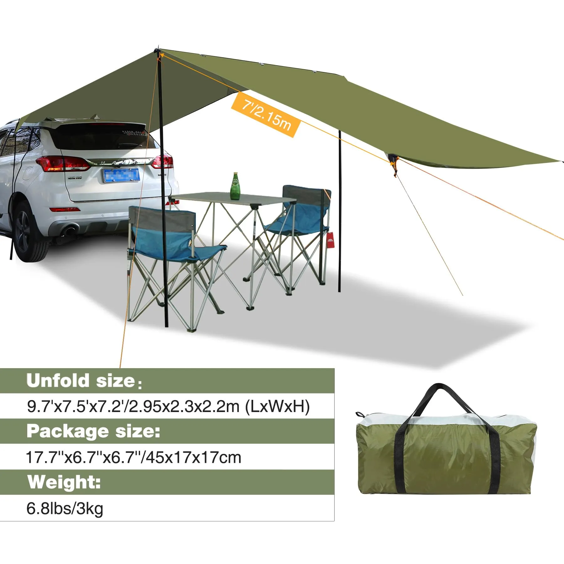 REDCAMP Portable Waterproof Auto Canopy Camper Trailer Sun Shade