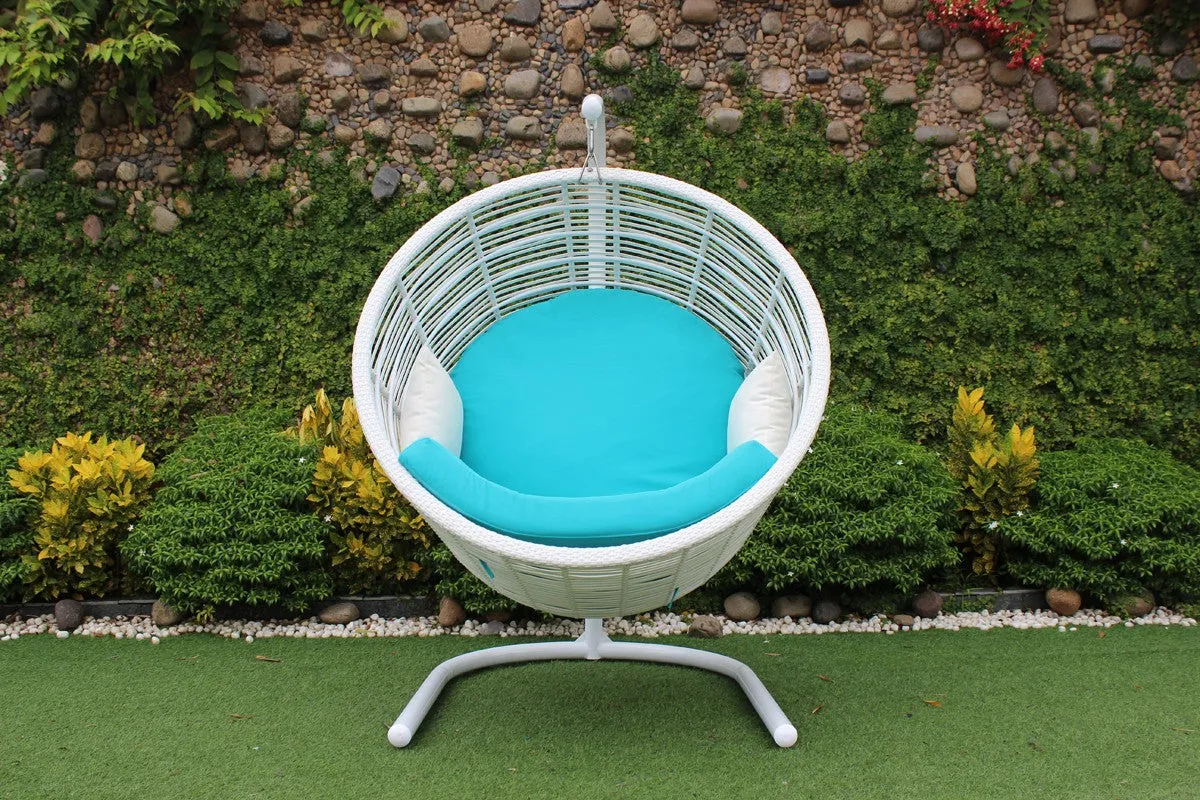 Renava Doheny Outdoor White & Aqua Blue Hanging Chair