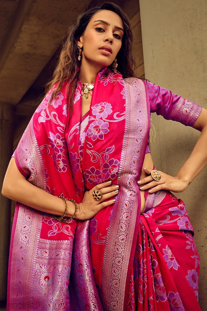 Resplendent Dark Pink Soft Banarasi Silk Saree With Enigmatic Blouse