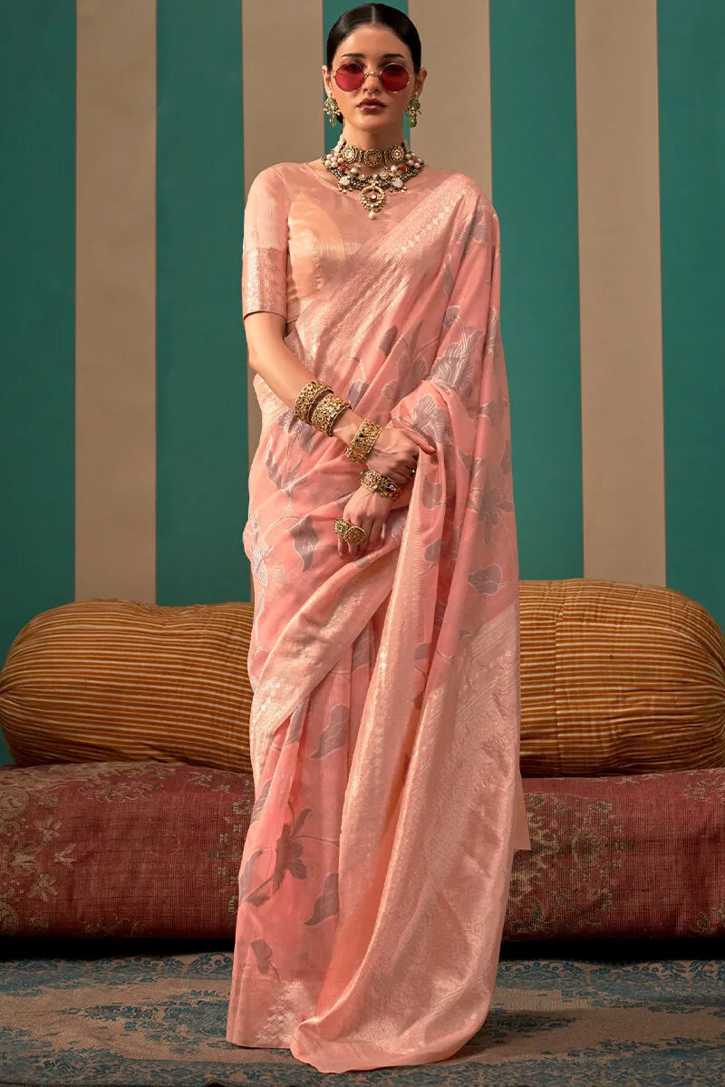 Resplendent Peach Cotton Silk Saree With Posh Blouse Piece