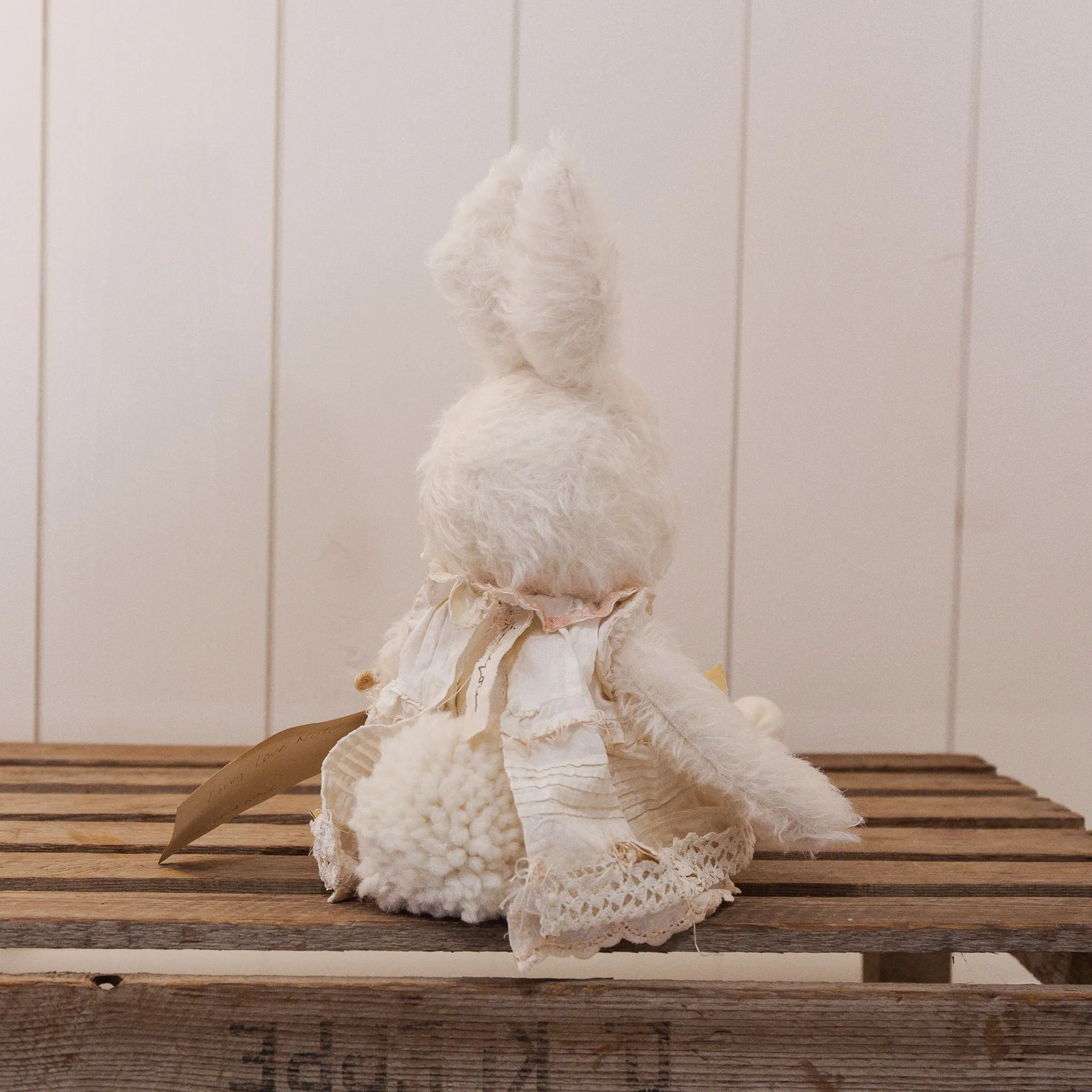 RETIRED - Hutch Studio - Miss Lovey Love Note - Hand-Crafted Curly Mohair Cream Bunny