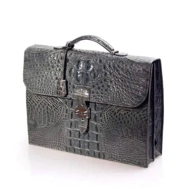 Rossie Viren Crocodile Leather Men's Briefcase Laptop With Password and  Lock Handbag