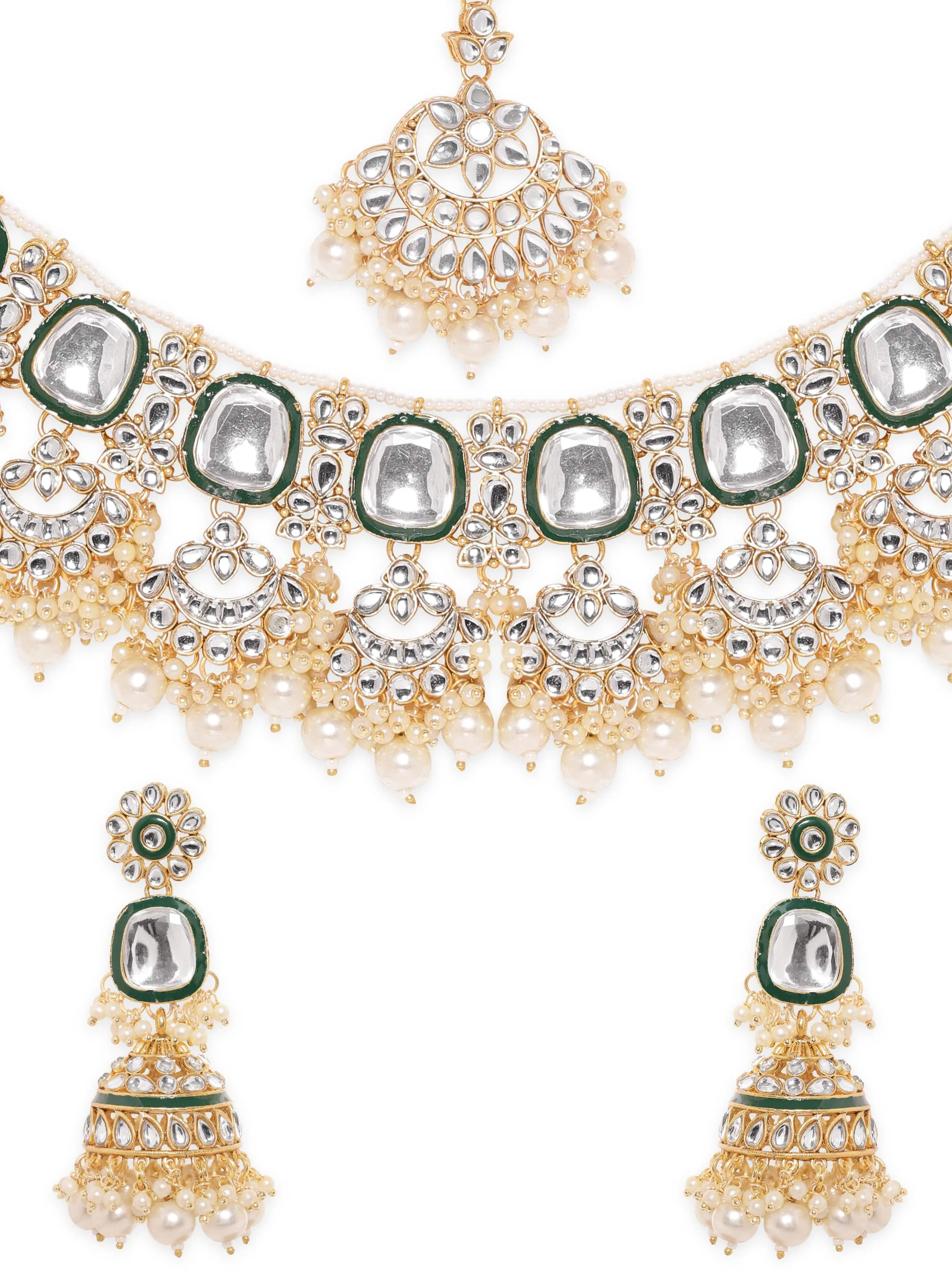 Rubans Golden Elegance 22k Gold Plated Kundan and Pearl Jewelry Ensemble