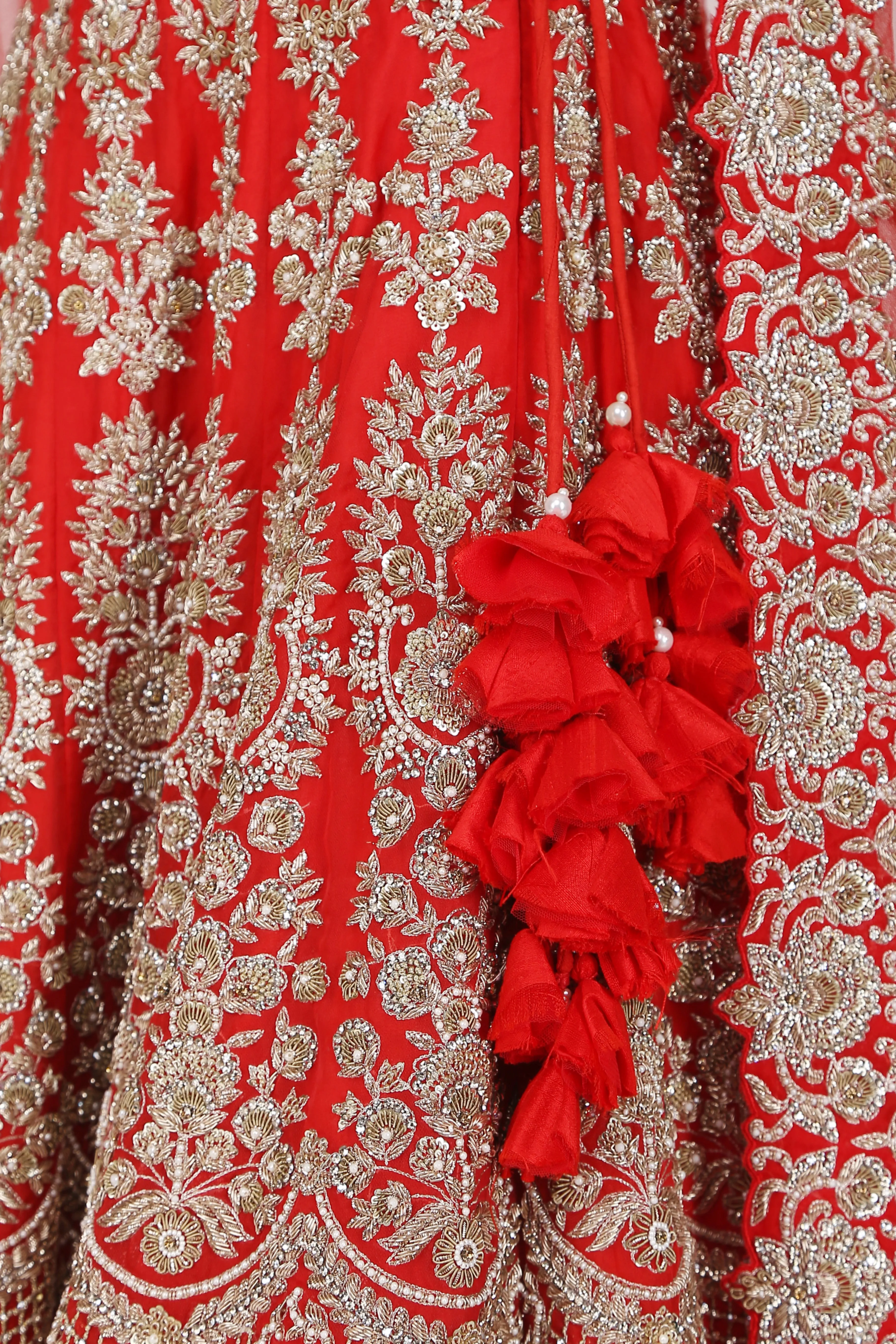 Ruby red lehenga set.