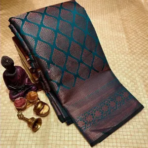 Scrumptious Rama Soft Silk Saree With Improbable Blouse Piece