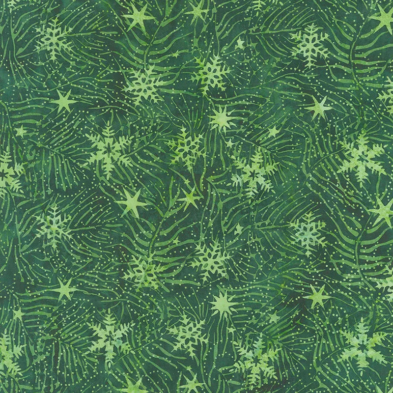 Season's Splendor Batiks - Swirl Snowflake Seaweed Yardage