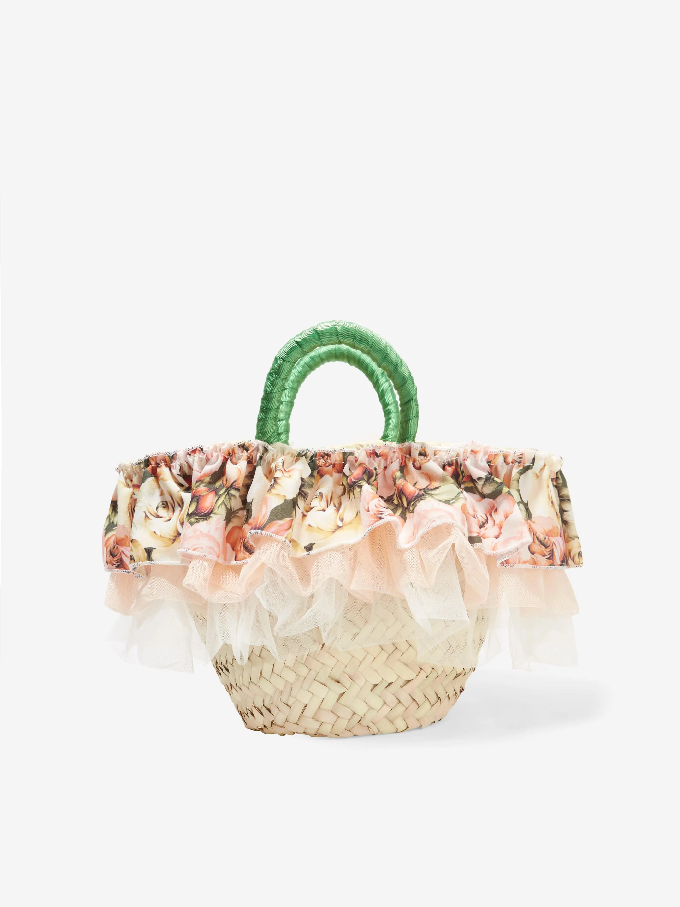 Selini Action Girls Floral Straw Bag in Beige