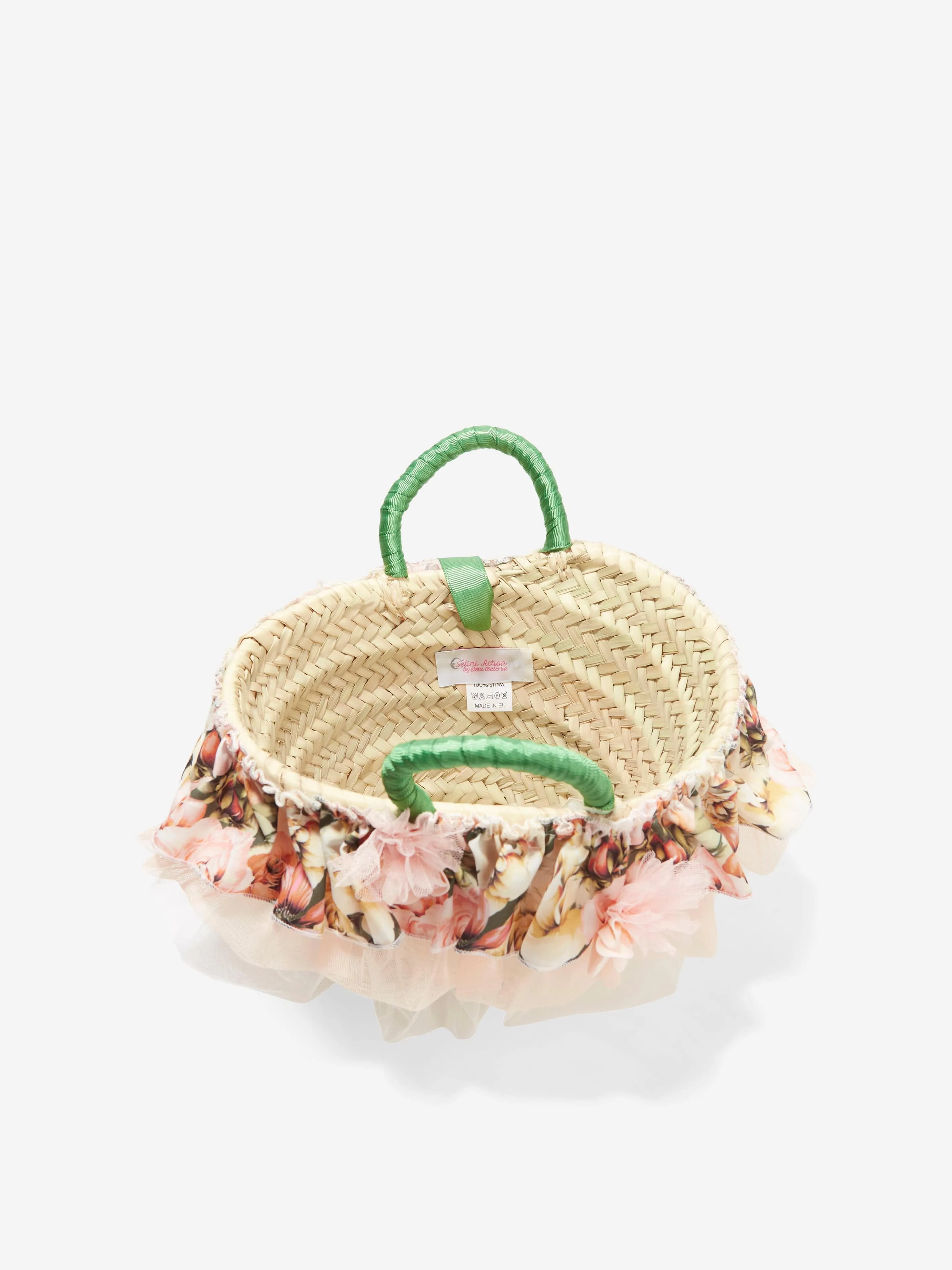 Selini Action Girls Floral Straw Bag in Beige