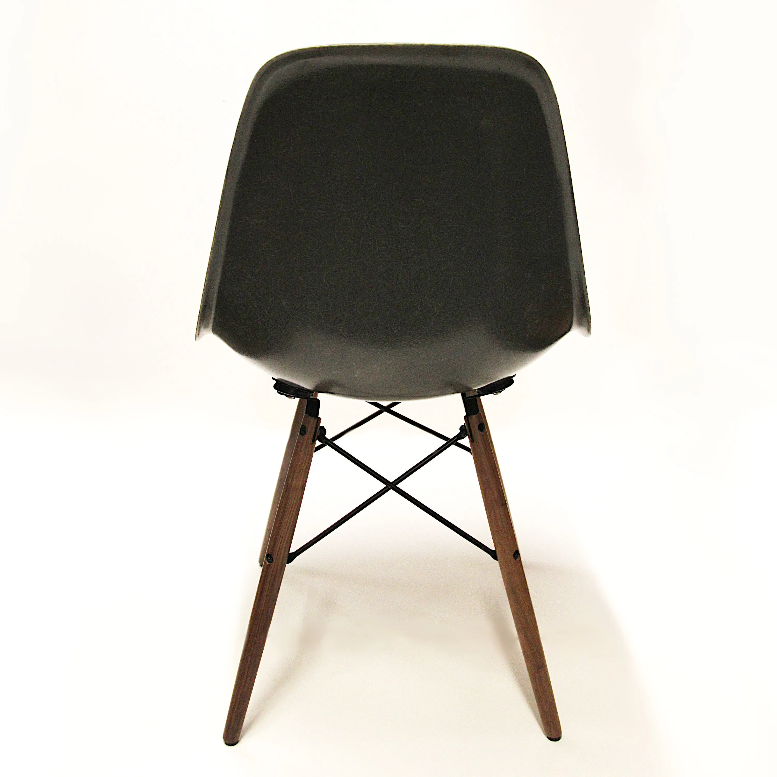 Set of 8 Mid-Century Modern Charcoal Gray Dowel Base Eames Dining Shell Chairs