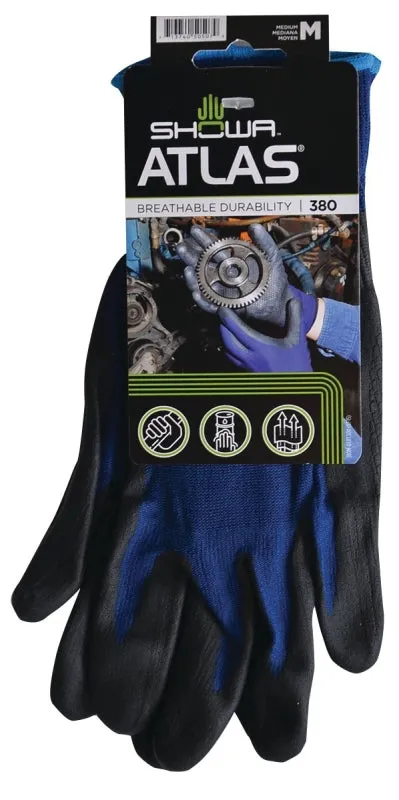 Showa 380M-07.RT Coated Gloves, M, 8-21/32 to 10-15/64 in L, Elastic Cuff, Nitrile Foam Coating, Black/Blue :PR: QUANTITY: 1