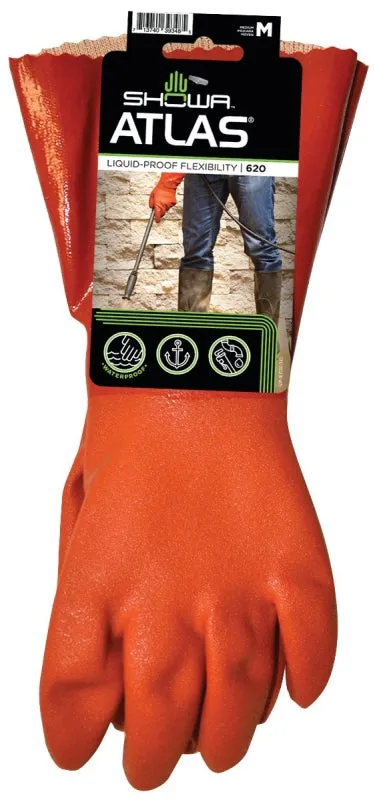 Showa 620M-08.RT Coated Gloves, M, 12 in L, Gauntlet Cuff, PVC, Orange :PR: QUANTITY: 1