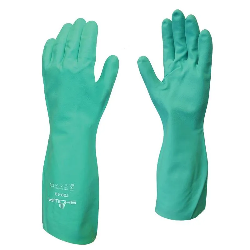 Showa 730 Cotton Flock Lined Chemical Resistant, Nitrile Gloves