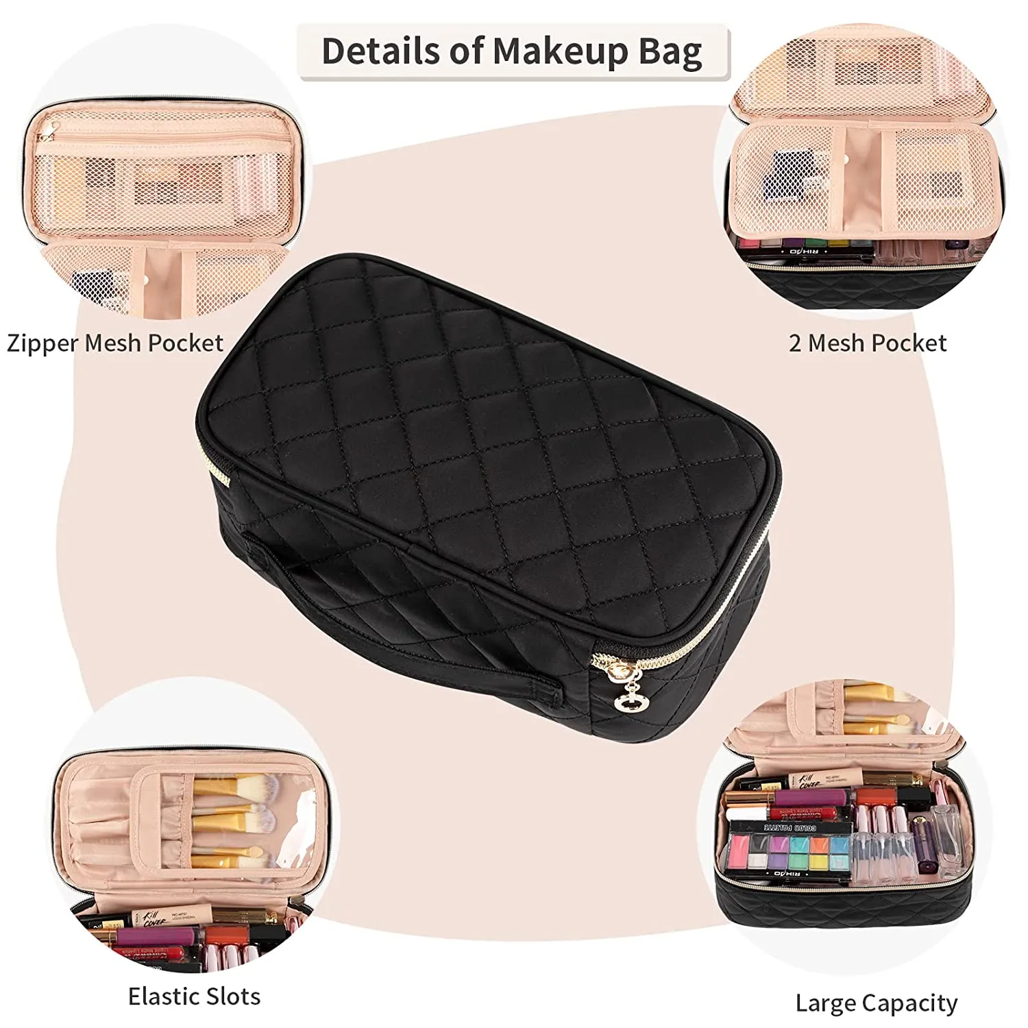 Small Black Rhombus Travel Makeup Bag