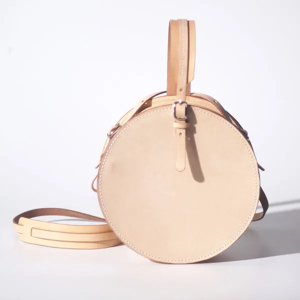 Small Women's Leather Circle Crossbody Bag Round Purse for Women