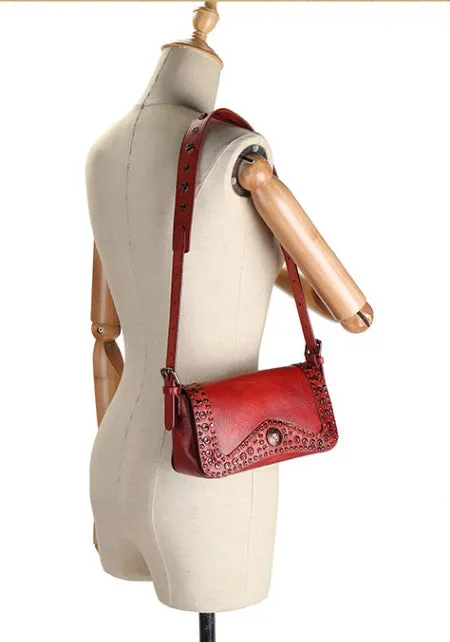 Small Womens Rivet Cowhide Crossbody Purse Ladies Shoulder Bags