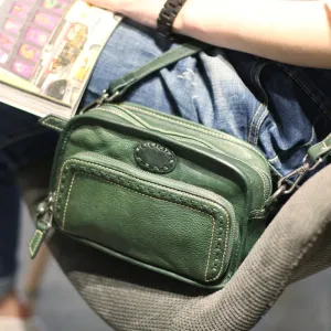 Square Womens Green Leather Crossbody Satchel Purse Small Shoulder Bags for Women