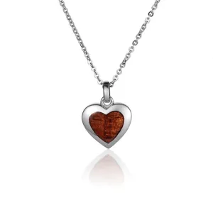 Sterling Silver Koa Wood Heart Pendant18" Necklace