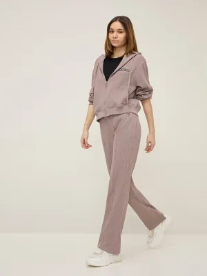 Studiofit Mauve Waffle-Textured High-Rise Track Pants