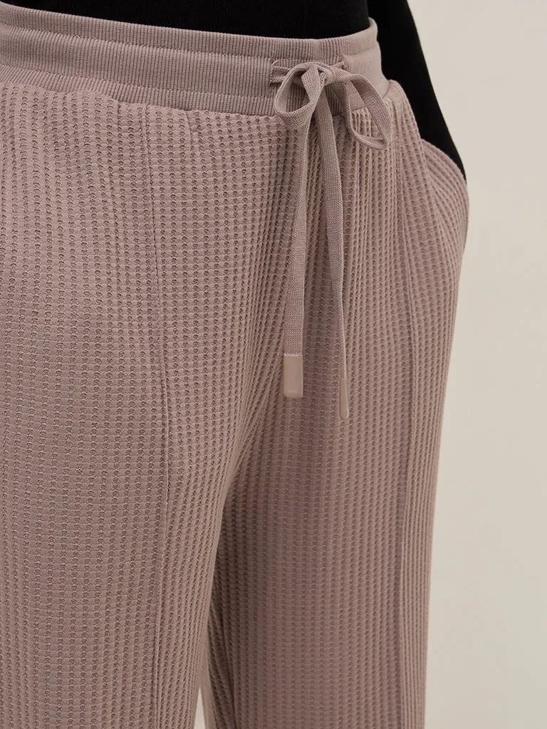 Studiofit Mauve Waffle-Textured High-Rise Track Pants