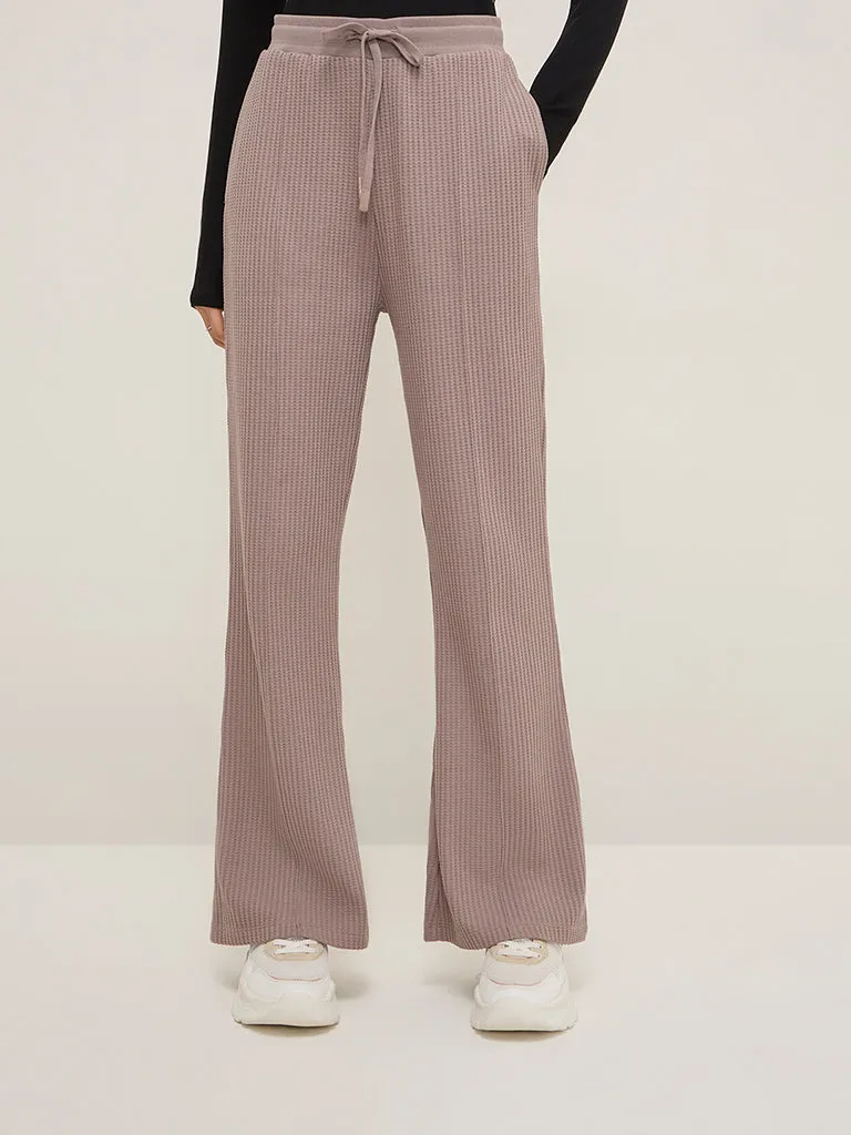 Studiofit Mauve Waffle-Textured High-Rise Track Pants