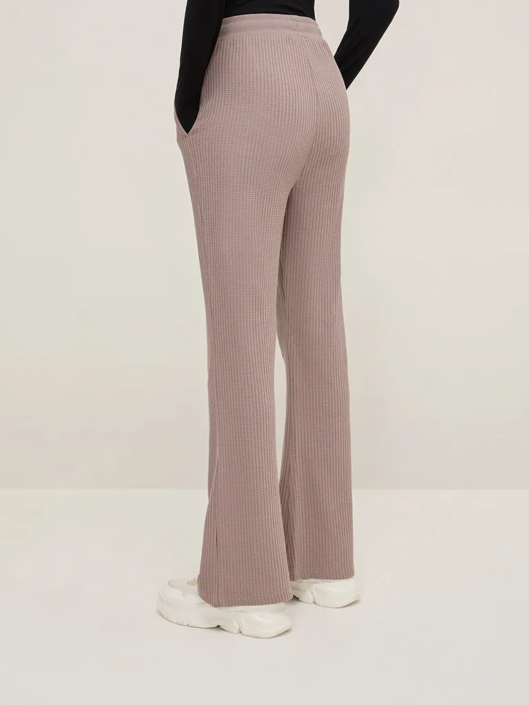 Studiofit Mauve Waffle-Textured High-Rise Track Pants