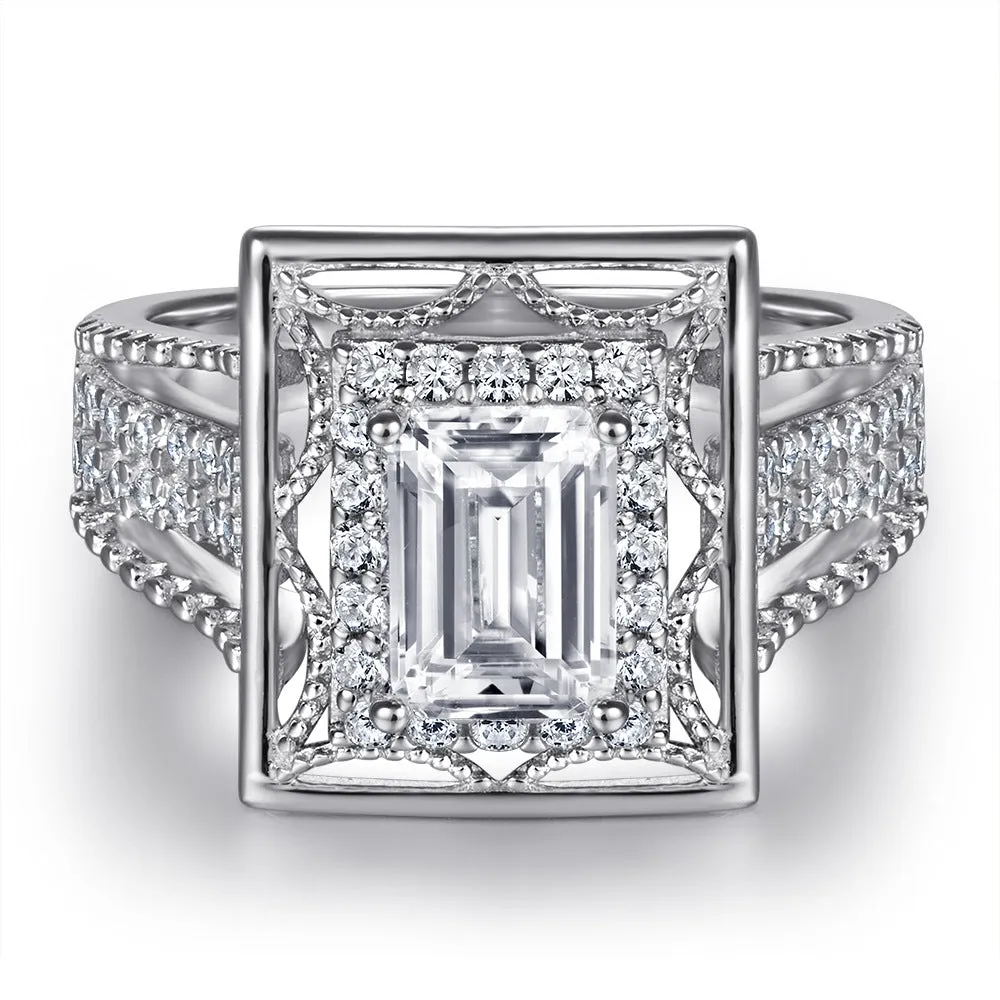 Sumptuous Rectangle with Emerald Cut Zircon Vintage Silver Ring