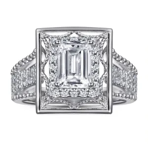 Sumptuous Rectangle with Emerald Cut Zircon Vintage Silver Ring