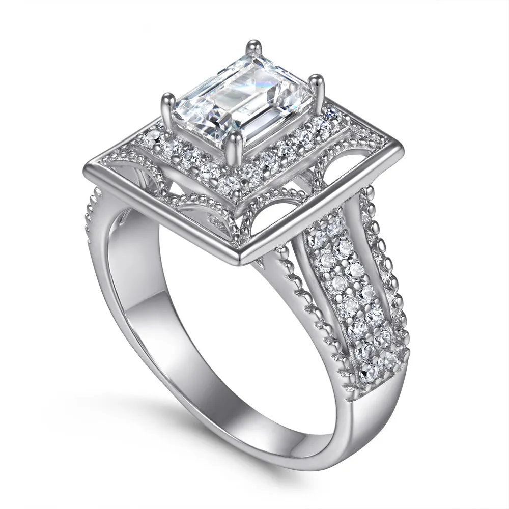 Sumptuous Rectangle with Emerald Cut Zircon Vintage Silver Ring