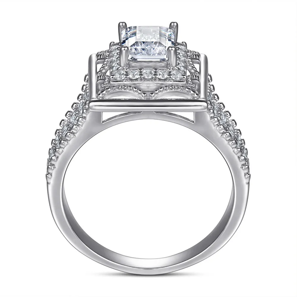 Sumptuous Rectangle with Emerald Cut Zircon Vintage Silver Ring