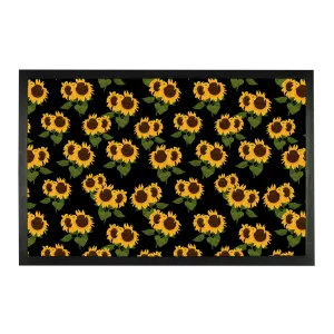 Sunflower Doormat, Print Yellow Flowers Floral Black Rubber Washable Outdoor Indoor Kitchen Floor Front Door House Warming Entry Welcome Mat