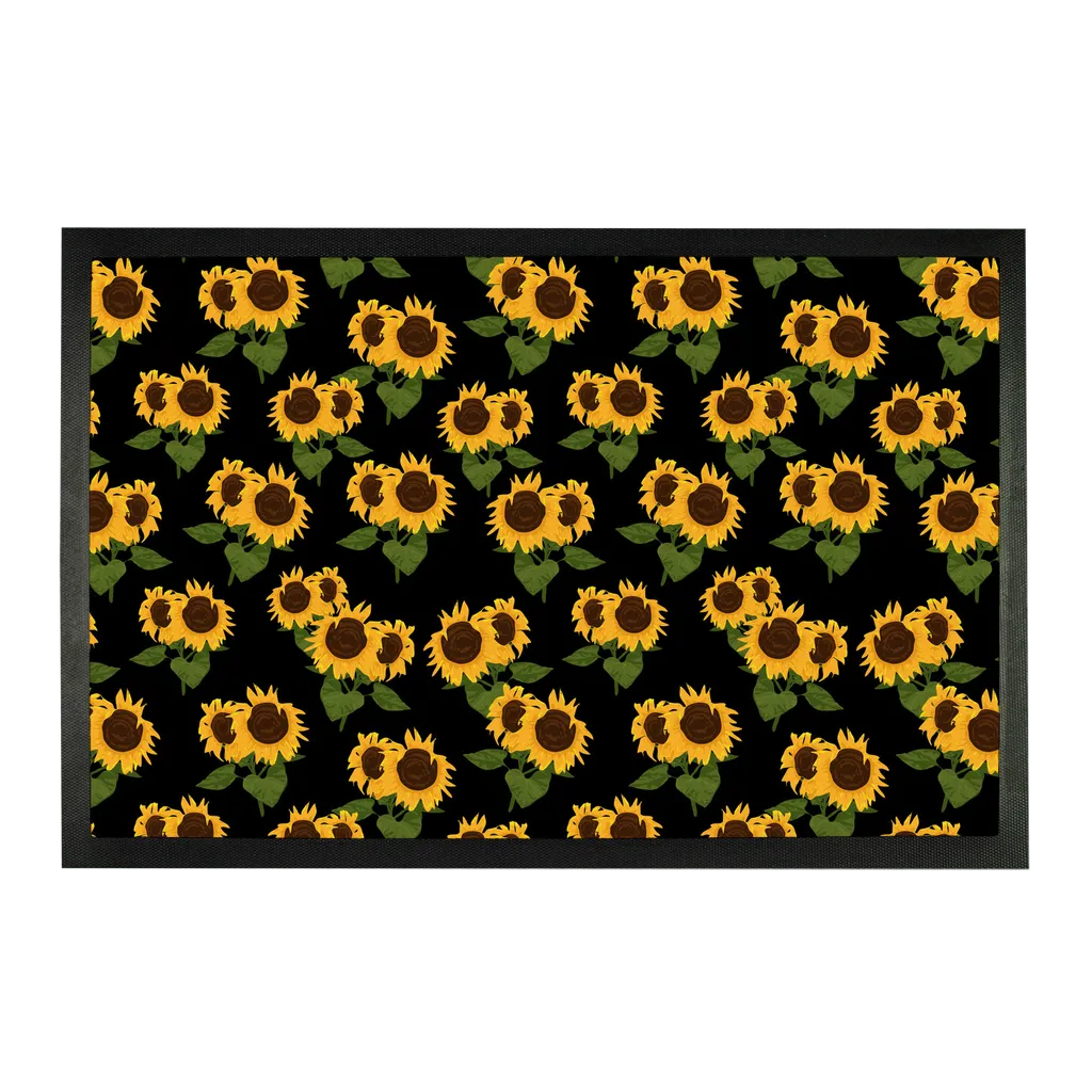 Sunflower Doormat, Print Yellow Flowers Floral Black Rubber Washable Outdoor Indoor Kitchen Floor Front Door House Warming Entry Welcome Mat