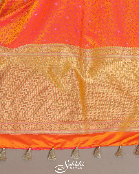 Sunset orange banarasi mashru silk saree with blouse