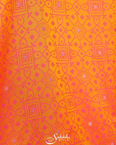 Sunset orange banarasi mashru silk saree with blouse