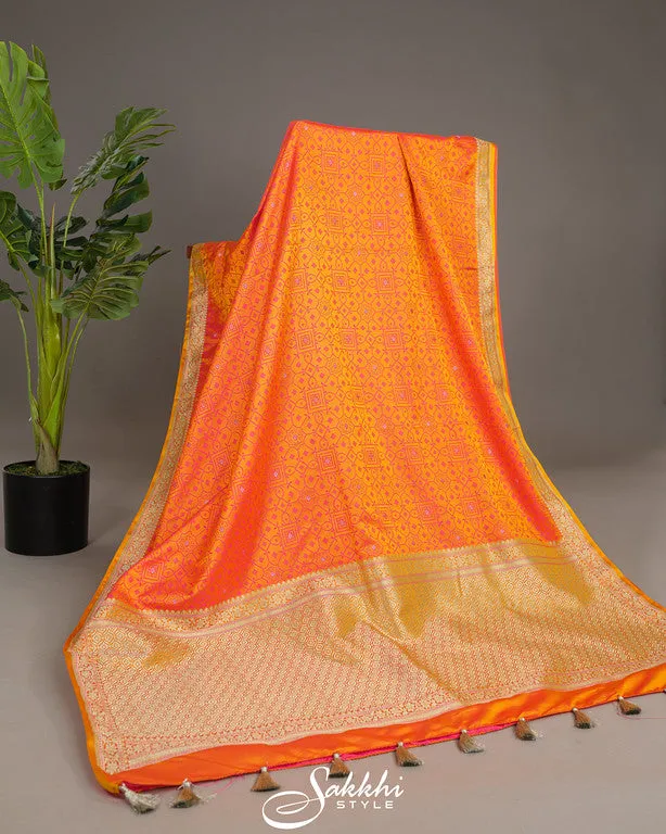 Sunset orange banarasi mashru silk saree with blouse