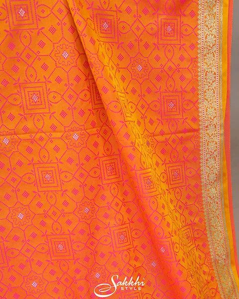 Sunset orange banarasi mashru silk saree with blouse