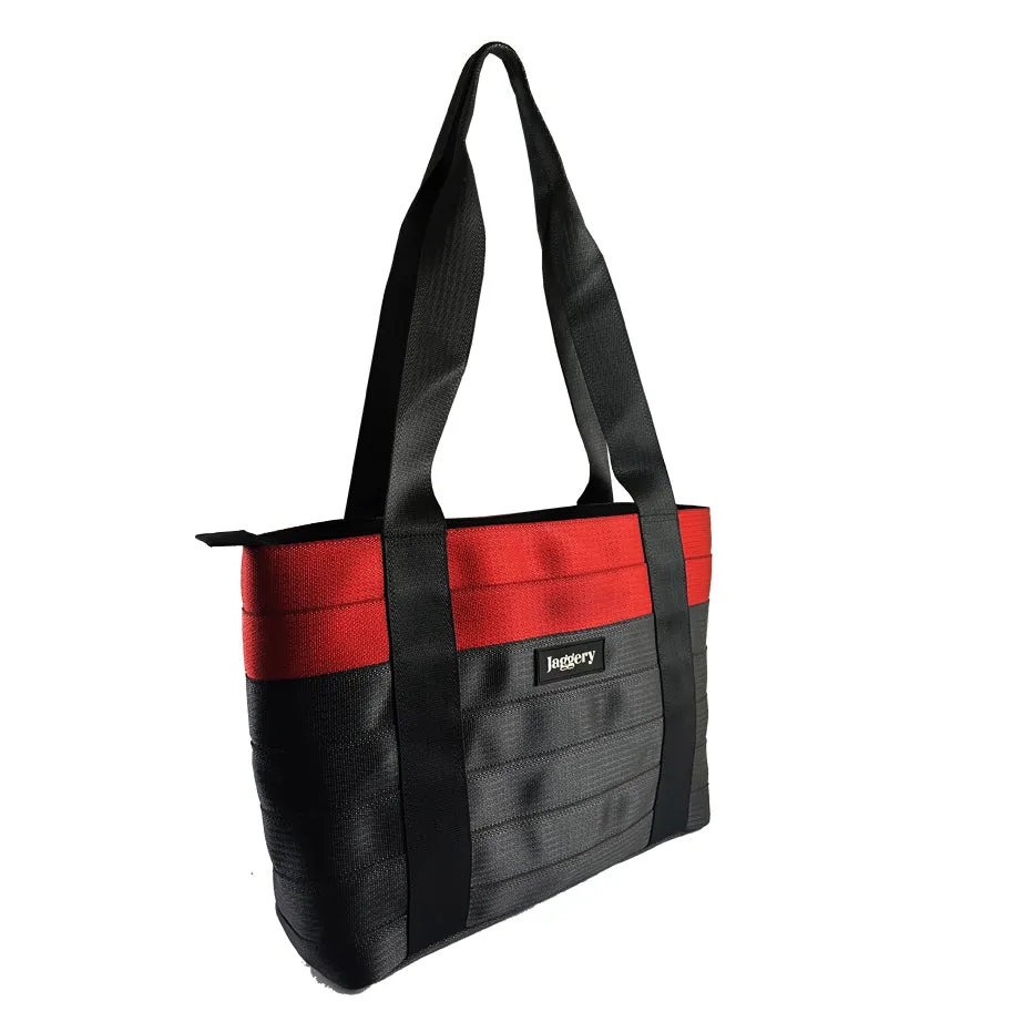 Surplus Red & Black Tote Bag in Cargo Belts and Car Seat Belts