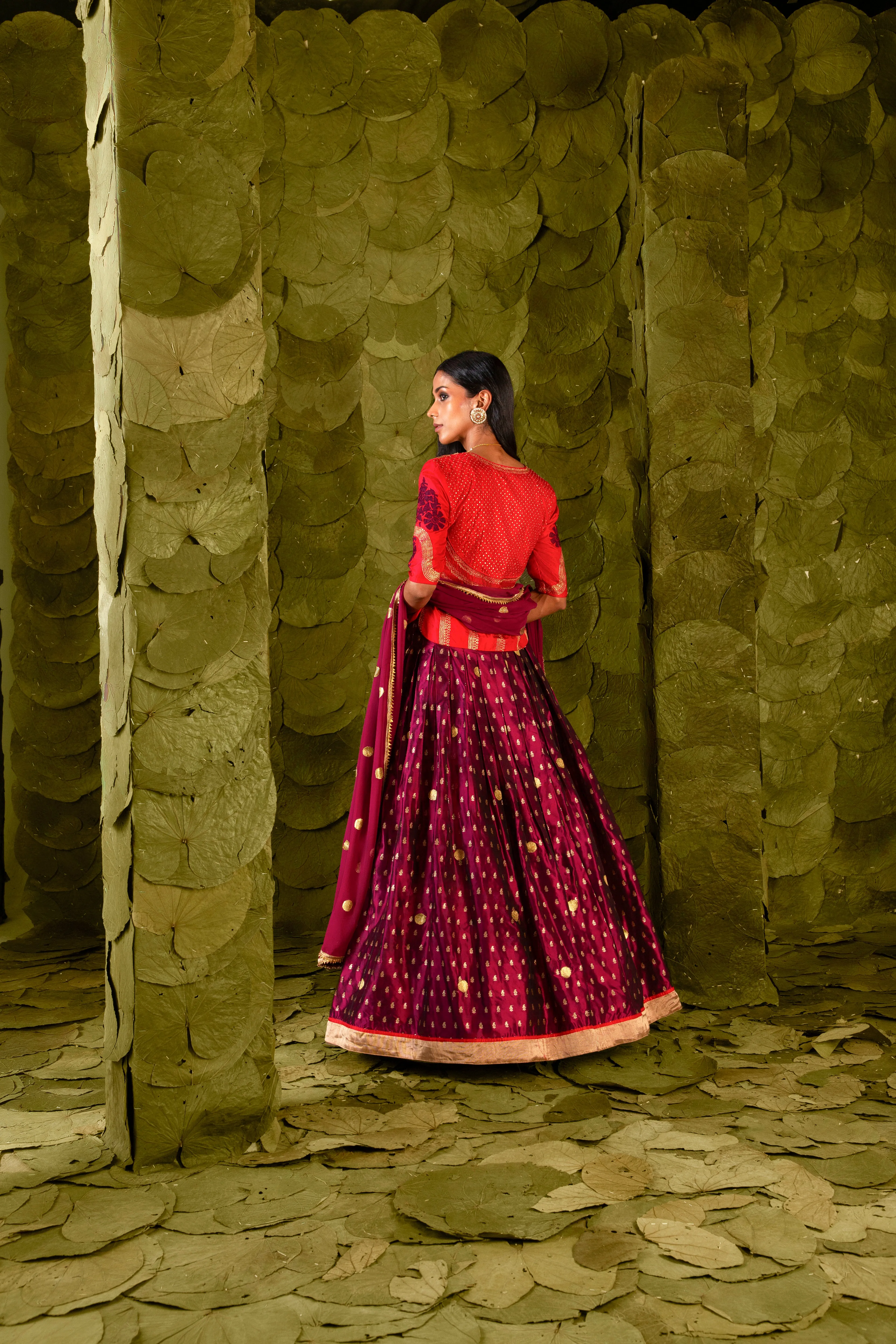 Taṅgi (ತಂಗಿ) Lehenga in Crimson Red and Plum Maroon