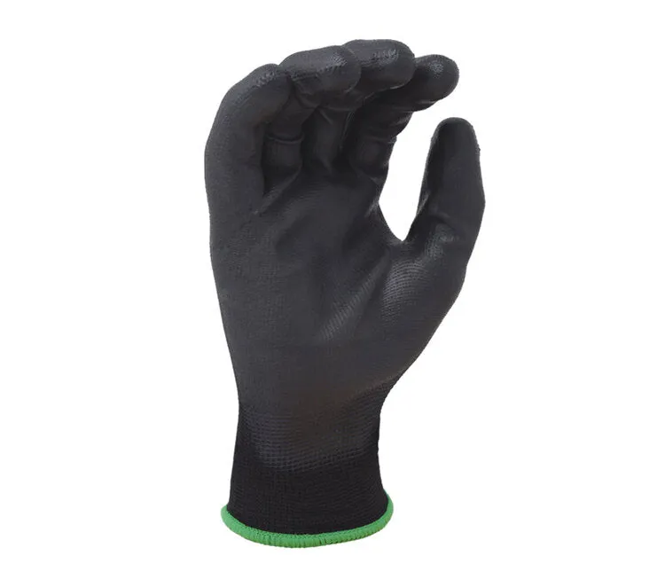 TASK GLOVES - 13 Gauge Black Gloves, Polyester Shell, Black Polyurethane Palm Coated - Quantity 12 Pair