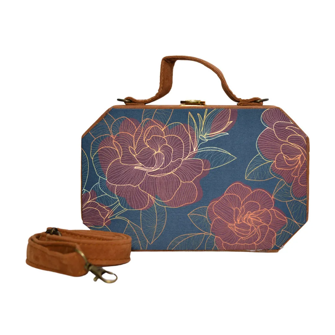 Teal Blue Rose Printed Clutch